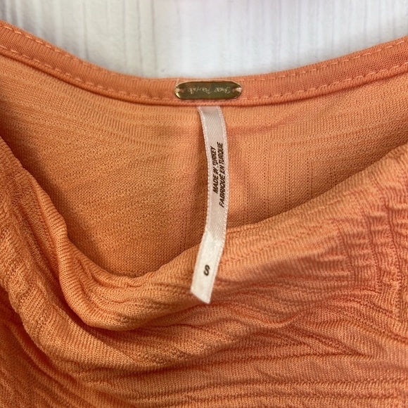 Free People - Orange Square Neck Puffy Sleeves Fun Design Mini Swing Dress Sm - Picture 7 of 9